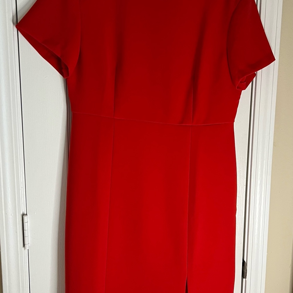 Ann Taylor Red Sheath Midi Dress with Flutter Sleeves